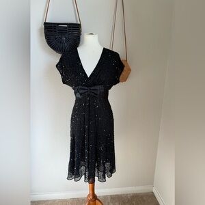 Night Way Collection Black V Neck Sequin Dress, Size 8